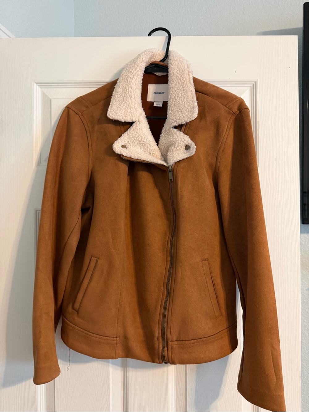 Old Navy Brown Faux-Suede Teddy Jacket with Cream Sherpa Collar